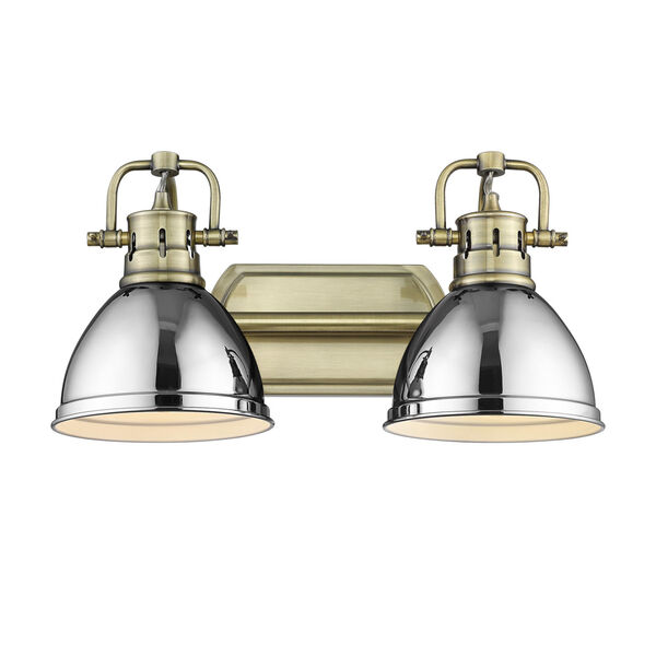 Duncan Aged Brass Two-Light Bath Vanity with Chrome Shades, image 2